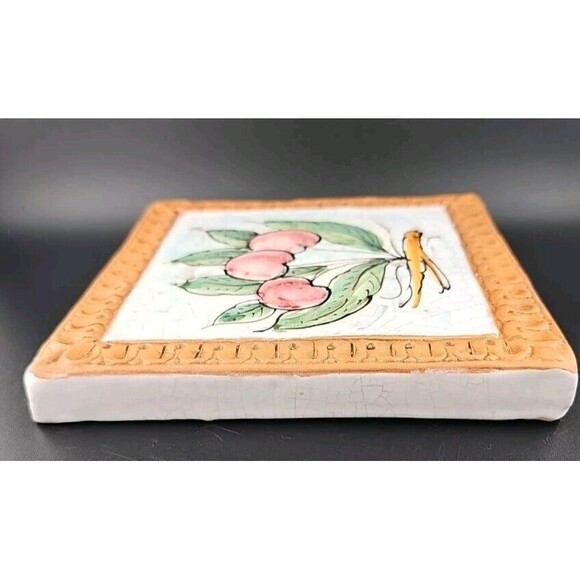 Horchow Italian Glazed Terracotta 6.5" Radish Fruits Wall Art Tiles Italy - Picture 3 of 7